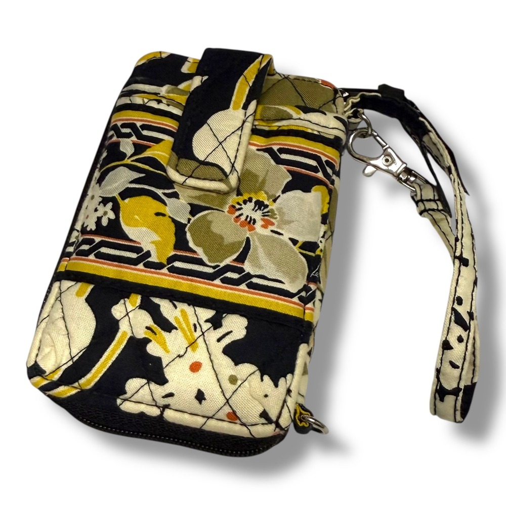 Vera Bradley Carry It All Wristlet Wallet Floral Cotton Dogwood Black Yellow